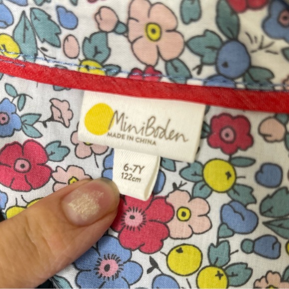Mini Boden Denim Floral Trim dress Duster Long Sleeves Sz 6-7 like new - Picture 4 of 6